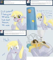 Size: 1602x1802 | Tagged: safe, artist:argerblarger, derpy hooves, doctor whooves, time turner, earth pony, pony, lovestruck derpy, g4, blushing, sleeping, spread wings, wingboner, wings