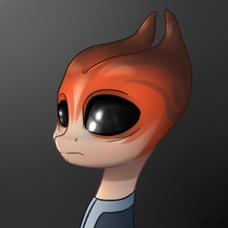Size: 2000x2000 | Tagged: safe, artist:shido-tara, pony, bust, crossover, dark eyes, gray background, high res, mass effect, ponified, portrait, salarian, simple background, solo