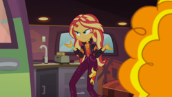 Size: 1280x720 | Tagged: safe, screencap, adagio dazzle, sunset shimmer, equestria girls, equestria girls series, g4, my little pony equestria girls: sunset's backstage pass, spoiler:eqg series (season 2), angry, bread, female, food, toast, toaster