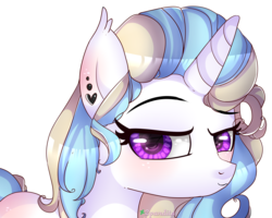 Size: 3500x2798 | Tagged: safe, artist:2pandita, oc, oc only, pony, unicorn, ear piercing, female, high res, looking at you, mare, piercing, simple background, smug, solo, transparent background