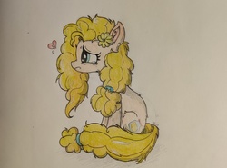 Size: 2470x1824 | Tagged: safe, artist:wusy, pear butter, earth pony, pony, g4, broken hearts, crying, cute, messy mane, redraw, sad, traditional art