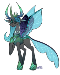 Size: 1920x2397 | Tagged: safe, artist:sakishithewolf, queen chrysalis, changedling, changeling, changeling queen, g4, a better ending for chrysalis, changedling queen, crown, female, glasses, hoof shoes, jewelry, meganekko, peytral, purified chrysalis, raised hoof, regalia, signature, simple background, solo, surprised, transparent background