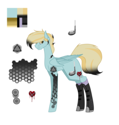 Size: 6200x6496 | Tagged: safe, artist:moonlight0shadow0, oc, oc only, oc:thunder rock, pegasus, pony, icey-verse, absurd resolution, boots, clothes, ear piercing, earring, female, jewelry, magical lesbian spawn, mare, offspring, parent:lightning dust, parent:limestone pie, parents:limedust, piercing, redesign, reference sheet, shoes, simple background, socks, solo, tattoo, transparent background