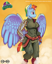 Size: 820x1000 | Tagged: safe, artist:empressbridle, rainbow dash, anthro, equestria changed, g4, alternate hairstyle, clothes, female, solo, uniform, wings