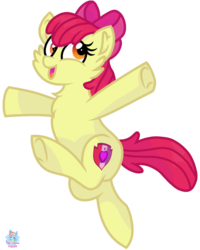 Size: 1107x1383 | Tagged: safe, artist:rainbow eevee, apple bloom, earth pony, pony, g4, growing up is hard to do, adorabloom, bow, cute, female, jumping, older, older apple bloom, open mouth, simple background, smiling, solo, transparent background, underhoof, vector