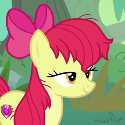 Size: 580x580 | Tagged: safe, screencap, apple bloom, earth pony, pony, growing up is hard to do, cropped, female, lidded eyes, messy mane, older, older apple bloom, solo