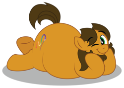 Size: 1024x725 | Tagged: safe, artist:aleximusprime, oc, oc:alex the chubby pony, pony, aleximusprime, chubby, cute, fat, looking at you, lying down, one eye closed, plump, prone, wink