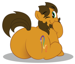 Size: 969x824 | Tagged: safe, artist:aleximusprime, oc, oc:alex the chubby pony, pony, butt, cute, dat ass, fat, flank, giggling, large butt, laughing, looking at you, one eye closed, plot, thick, wink