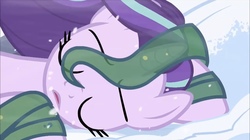 Size: 2048x1146 | Tagged: safe, screencap, starlight glimmer, pony, unicorn, g4, the ending of the end, leak, blizzard, changeling slime, defeated, eyes closed, female, mare, open mouth, outdoors, snow, snowfall, solo, unconscious, windswept mane