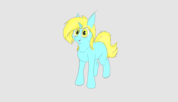 Size: 3300x1900 | Tagged: safe, artist:rambles, oc, oc:silver spirit, pony, unicorn, colored sketch, cute, gray background, monocorn, no cutie marks yet, simple background, smiling, solo, wip