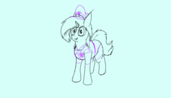 Size: 3300x1900 | Tagged: safe, artist:rambles, oc, oc only, oc:silver spirit, pony, unicorn, clothes, cute, hat, monochrome, preview, simple background, sketch, sketch dump, smiling, socks, stockings, thigh highs, underwear, wip