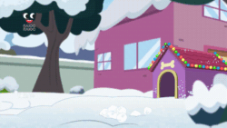 Size: 800x450 | Tagged: safe, screencap, photo finish, dog, poodle, equestria girls, equestria girls series, holidays unwrapped, saving pinkie's pie, spoiler:eqg series (season 2), animated, cold, crawling, doghouse, female, freezing, gif, plusplus, poor thing, shivering, snow, snowball fight, tree