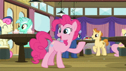 Size: 1920x1080 | Tagged: safe, edit, edited screencap, screencap, bon bon, fluttershy, golden crust, lyra heartstrings, midnight snack (g4), pinkie pie, sweetie drops, earth pony, pony, a trivial pursuit, g4, animated, friendship student, no sound, resource, stuffed, stuffing, webm, weight gain