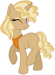 Size: 566x764 | Tagged: safe, artist:otakuchicky1, pony, unicorn, female, mare, offspring, one eye closed, parent:sweet biscuit, parent:trenderhoof, simple background, solo, transparent background, wink