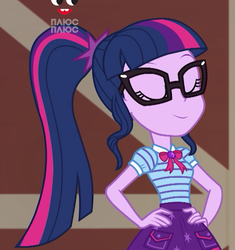 Size: 592x629 | Tagged: safe, screencap, sci-twi, twilight sparkle, equestria girls, equestria girls series, g4, holidays unwrapped, the cider louse fools, spoiler:eqg series (season 2), cropped, eyes closed, female, geode of telekinesis, glasses, magical geodes, plusplus, ponytail, smiling, solo