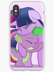 Size: 750x1000 | Tagged: safe, artist:joannadoodles, spike, twilight sparkle, alicorn, dragon, pony, g4, my little pony: the movie, camera, crying, cute, female, hug, iphone, male, mare, movie accurate, phone, phone case, redbubble, spikelove, tears of joy, twilight sparkle (alicorn)