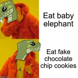 Size: 500x500 | Tagged: safe, edit, elephant, snake, g4, she talks to angel, caption, chocolate chip cookie, cookie, cropped, drake, food, hotline bling, image macro, meme, out of context, text