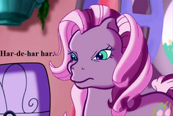 Size: 720x480 | Tagged: safe, edit, edited screencap, editor:korora, screencap, wysteria, earth pony, pony, g3, the princess promenade, angry, dude not funny (reaction image), female, music stand, reaction image, sarcasm, solo, speech, unamused, wysteria is not amused