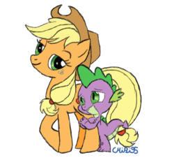 Size: 763x698 | Tagged: safe, artist:chibi95, applejack, spike, dragon, earth pony, pony, g4, cowboy hat, female, freckles, hat, hoof hugs, hug, leg hug, male, mare, raised hoof, ship:applespike, shipping, simple background, stock vector, straight, trace, transparent background