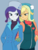 Size: 2448x3264 | Tagged: safe, artist:haibaratomoe, applejack, rarity, equestria girls, equestria girls specials, g4, my little pony equestria girls: better together, my little pony equestria girls: holidays unwrapped, clothes, coat, duo, female, high res, lesbian, ship:rarijack, shipping, simple background, smiling