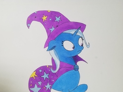 Size: 2052x1538 | Tagged: safe, artist:polar_storm, trixie, pony, unicorn, g4, cape, clothes, colored sketch, female, hat, mare, purple eyes, solo, traditional art