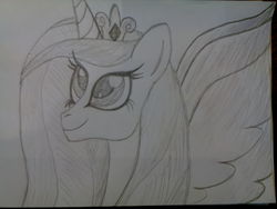 Size: 2560x1920 | Tagged: safe, artist:php185, princess cadance, alicorn, pony, g4, female, mare, monochrome, pencil drawing, smiling, solo, traditional art