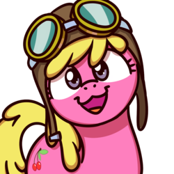 Size: 1000x1000 | Tagged: safe, artist:sugar morning, cherry berry, earth pony, pony, g4, aviator goggles, aviator hat, female, open mouth, simple background, solo, sugar morning's smiling ponies, transparent background