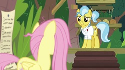 Size: 1920x1080 | Tagged: safe, screencap, doctor fauna, fluttershy, earth pony, pegasus, pony, g4, she talks to angel, clothes, duo, female, mare, shirt