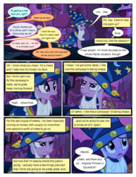 Size: 612x792 | Tagged: safe, artist:newbiespud, edit, edited screencap, screencap, berry punch, berryshine, candy mane, twilight sparkle, pony, unicorn, comic:friendship is dragons, g4, luna eclipsed, annoyed, cloak, clothes, comic, cosplay, costume, dialogue, fake beard, female, hat, implied applejack, implied fluttershy, implied pinkie pie, implied rarity, mare, night, nightmare night costume, offscreen character, screencap comic, star swirl the bearded costume, stars, twilight the bearded, unicorn twilight, wizard hat, worried