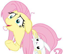 Size: 3656x3097 | Tagged: safe, artist:sketchmcreations, angel bunny, fluttershy, pegasus, pony, rabbit, g4, she talks to angel, animal, duo, female, floppy ears, high res, male, mare, messy mane, open mouth, raised hoof, simple background, transparent background, vector