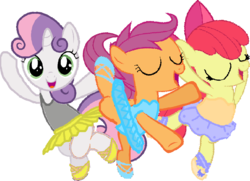 Size: 959x696 | Tagged: safe, artist:angrymetal, apple bloom, scootaloo, sweetie belle, earth pony, pegasus, pony, unicorn, g4, 1000 hours in ms paint, arms in the air, arms out, ballerina, bloomerina, clothes, cutie mark crusaders, en pointe, eyes closed, eyes open, one arm up, open mouth, scootarina, scootatutu, scootutu, simple background, sweetierina, transparent background, tutu, tutus