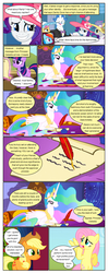 Size: 612x1550 | Tagged: safe, artist:newbiespud, edit, edited screencap, screencap, applejack, fancypants, fluttershy, pish posh, princess celestia, rainbow dash, rarity, silver frames, swan song, twilight sparkle, alicorn, earth pony, pegasus, pony, unicorn, comic:friendship is dragons, g4, background pony, bed, big crown thingy, bowtie, clothes, comic, dialogue, female, flying, freckles, frown, glasses, glowing horn, hat, hoof shoes, horn, jewelry, magic, male, mare, monocle, peytral, prone, quill, regalia, screencap comic, scroll, stallion, suit, sun hat, telekinesis, unicorn twilight, worried
