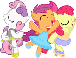 Size: 901x686 | Tagged: safe, artist:angrymetal, apple bloom, scootaloo, sweetie belle, earth pony, pegasus, pony, unicorn, g4, 1000 hours in ms paint, arms in the air, arms out, ballerina, ballet, ballet slippers, bloomerina, clothes, cutie mark crusaders, eyes closed, incorrect arm anatomy, mouths open, one arm up, scootarina, scootatutu, scootutu, simple background, sweetierina, transparent background, tutu, tutus