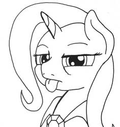 Size: 640x679 | Tagged: safe, artist:ewoudcponies, trixie, pony, unicorn, g4, black and white, female, grayscale, lineart, monochrome, solo, tongue out, traditional art