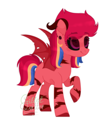 Size: 3000x3400 | Tagged: safe, artist:critterquitter, artist:nocturnal-moonlight, oc, oc only, oc:flare winds, demon, demon pony, original species, pony, base used, bat wings, black sclera, blank flank, colored sclera, ear piercing, earring, eyebrow piercing, female, heart eyes, high res, horns, jewelry, lip piercing, mare, multicolored hair, offspring, parent:flash sentry, parent:sunset shimmer, parents:flashimmer, piercing, raised hoof, signature, simple background, solo, tattoo, transparent background, watermark, wingding eyes, wings