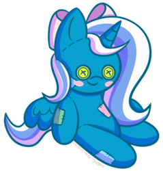 Size: 874x914 | Tagged: safe, artist:sweets-and-giggles, oc, oc:fleurbelle, alicorn, pony, alicorn oc, bow, button eyes, doll, female, hair bow, mare, smiling, toy