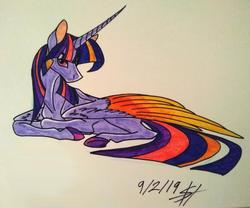 Size: 1280x1067 | Tagged: safe, artist:grievousfan, twilight sparkle, alicorn, pony, g4, doodle, female, mare, marker drawing, photo, photoshop, prone, solo, traditional art, twilight sparkle (alicorn)