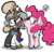 Size: 1400x1400 | Tagged: safe, artist:joeywaggoner, pinkie pie, oc, oc:textile, earth pony, pony, unicorn, g4, clothes, disgusted, female, licking, mare, pac-man eyes, scarf, simple background, tongue out, white background
