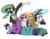 Size: 3638x2820 | Tagged: safe, artist:everfreenw, oc, oc only, oc:front page, oc:marina (efnw), oc:mocha sunrise, oc:novella, oc:sharp focus, earth pony, orca pony, original species, pegasus, pony, unicorn, everfree northwest, bag, camera, cup, drunk bubbles, earth pony oc, glasses, goggles, hat, high res, hoof hold, horn, looking up, pegasus oc, sick, simple background, suitcase, sun hat, transparent background, unicorn oc, wing hands, wings