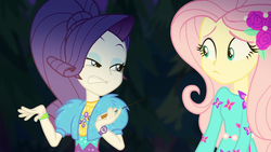 Size: 1920x1080 | Tagged: safe, screencap, fluttershy, rarity, equestria girls, equestria girls series, g4, sunset's backstage pass!, spoiler:eqg series (season 2), bolero jacket, clothes, duo, duo female, female, flower, flower in hair, geode of fauna, geode of shielding, jacket, magical geodes, night, outdoors