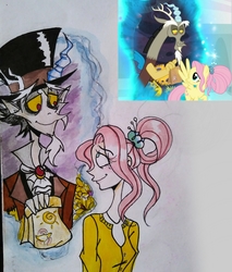 Size: 2234x2628 | Tagged: safe, artist:citi, screencap, discord, fluttershy, human, g4, the last problem, female, high res, humanized, male, screencap reference, traditional art