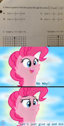 Size: 1300x2552 | Tagged: safe, artist:rainbow eevee, pinkie pie, earth pony, pony, g4, algebra, exploitable meme, fancy mathematics, female, fuck this, math, meme, solo