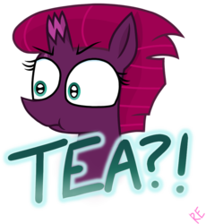 Size: 853x929 | Tagged: safe, artist:rainbow eevee edits, artist:徐詩珮, tempest shadow, g4, angry, broken horn, cute, disgusted, female, food, horn, meme, simple background, sticker, tea, transparent background, triggered, tsundere