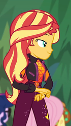 Size: 547x976 | Tagged: safe, screencap, applejack, fluttershy, sci-twi, sunset shimmer, twilight sparkle, equestria girls, equestria girls series, g4, sunset's backstage pass!, spoiler:eqg series (season 2), clothes, cropped, female, geode of empathy, jacket, magical geodes, outdoors