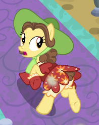 Size: 196x249 | Tagged: safe, screencap, may fair, earth pony, pony, g4, growing up is hard to do, background pony, bloomers, butt, clothes, cropped, dress, female, hat, hoof gloves, mare, plot, technically an upskirt shot, underwear
