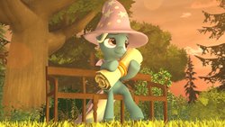 Size: 3840x2160 | Tagged: safe, artist:ludwigspectre, trixie, pony, g4, 3d, bench, female, high res, scroll, solo, source filmmaker, tree