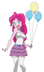 Size: 532x864 | Tagged: safe, artist:lhenao, pinkie pie, equestria girls, g4, anime, anime style, balloon, bare shoulders, clothes, colored pupils, cute, diapinkes, female, miniskirt, open mouth, simple background, skirt, socks, solo, strapless, thigh highs, transparent background, tube top, zettai ryouiki