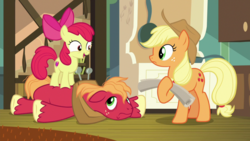 Size: 1920x1080 | Tagged: safe, screencap, apple bloom, applejack, big macintosh, earth pony, pony, g4, going to seed