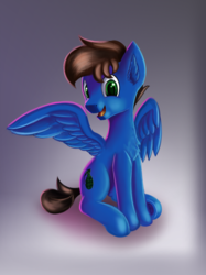 Size: 2460x3296 | Tagged: safe, artist:qbellas, oc, oc only, pegasus, pony, gradient background, high res, sitting, solo, spread wings, wings