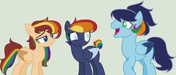 Size: 1280x546 | Tagged: safe, artist:theredbeauty, oc, oc only, pegasus, pony, female, filly, half-siblings, male, offspring, parent:quibble pants, parent:rainbow dash, parent:soarin', parents:quibbledash, parents:soarindash, stallion